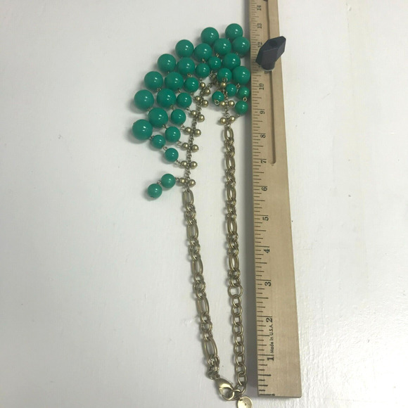 Stella & Dot Beaded Bib Statement Necklace Green Gold Princess Length Chain Link - Picture 11 of 12